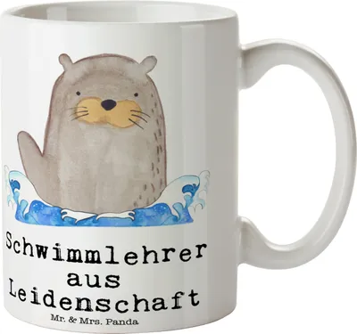 Produktbild von Mr. & Mrs. Panda Tasse mit Spruch Schwimmlehrer Leidenschaft - Weiß - Geschenk, Lustig, kaffeetasse bedruckt, Beruf, Schwimmbad, Kaffeebecher, Schwimmschule, Teetasse