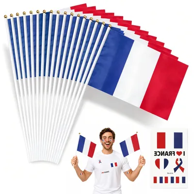 WM-Fahnen-Set, 20 Handfahnen + 10 Sticker, 14x21 cm