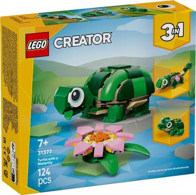 Produktbild von LEGO Creator 3-in-1-Set Schildkröte mit Seerose - Kinderspielzeug mit Tierfigur - Schildkröte & Chamäleon Konstruktionsspielzeug - MINT Spielzeug mit 3 Bauoptionen - Geschenk für Kinder - 31377