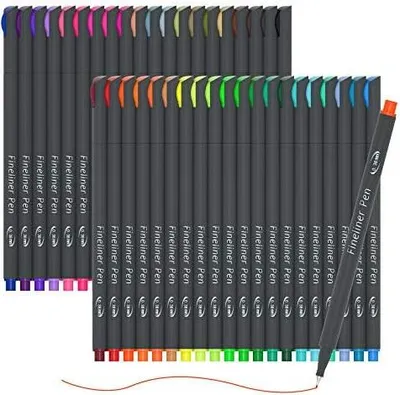 Produktbild von 46 Stück Tagebuch-Planer, farbige Stifte, 40 Farben Fineliner Stifte mit 6 verschiedenen Schablonen, perfektes Set für Tagebuch, Planer, Notizen, Kalender, Malerei, Büro, Schule, Kunstbedarf