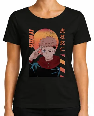 Obrázok produktu pre Jujutsu Kaisen Itadori Yuji winking anime darčekové retro dámske tričko, čierne, M