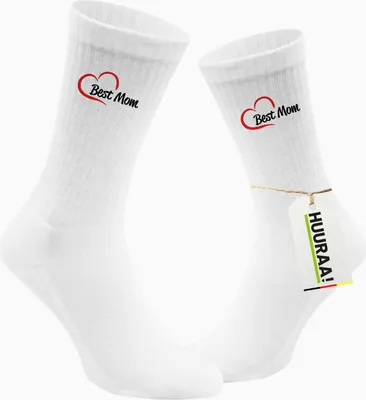 Produktbild von Huuraa Uni Socken Best Mom Heart 37/41 White Baumwolle Tennissocken Geschenkidee