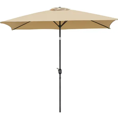 Produktbild von Yaheetech Rechteckiger Sonnenschirm Ø 293cm, Gartenschirm Balkonschirm mit 6 Rippen, Terrassenschirm Kurbelschirm, Sonnenschutz, Hellbraun