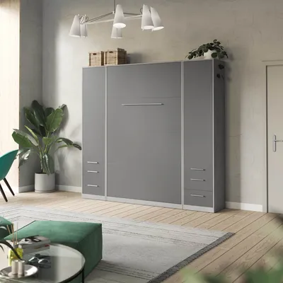 Produktbild von SMARTBett Wohnwand Set mit Schrankbett Standard 140x200 Vertikal + 2 x 50-Schränke Beton/Anthrazit