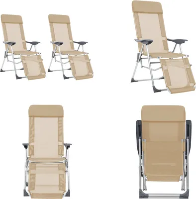 Produktbild von vidaXL Klappbare Liegestühle mit Fußteil 2 Stk. Creme Textilene - Campingstuhl - Campingstühle - Liegestuhl - Liegestühle