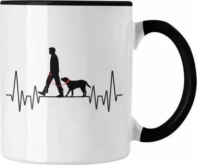 Produktbild von Trendation - Hunde Herzschlag Tasse Geschenk für Hunde-Mama Besitzer Herrchen Hobby Geschenkidee (Schwarz)