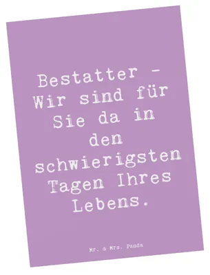 Produktbild von Mr. & Mrs. Panda Postkarte Spruch Bestatter Unterstützung - Lavendeltraum - Geschenk, Fotokarte, Lebensbegleiter, handgefertigte Geschenke, Beruf, bildkarte, Postkarten