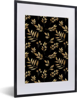 Produktbild von MuchoWow® MuchoWow® Gerahmtes Poster Muster - Blätter - Gold 30x40 cm - Poster mit zchwarzem Bilderrahmen - Wandposter Schlafzimmer