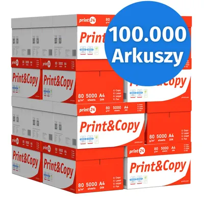 Zdjęcie produktu dla print24 Papier do drukarki Papier do kopiowania 100000 arkuszy A4 80g Biały Premium z certyfikatem PEFC