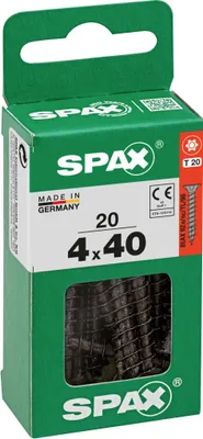 Produktbild von SPAX Universalschraube, 4 x 40, Vollgewinde, Senkkopf, T-STAR plus T20, 4-CUT, Schwarz verzinkt, 20 Stück - 4191040400401