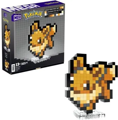 Zdjęcie produktu dla MEGA Pokémon Évoli Zestaw Konstrukcyjny Retro Pixel Art, 323 Elementy, Zawiera Narzędzie i Bazę Ekspozycyjną, HTH78