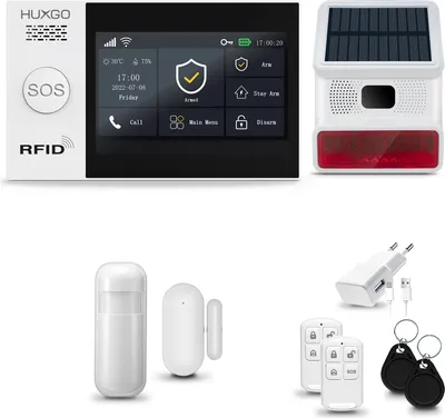 Produktbild von HUXGO HXA007 Alarmanlage Haus WiFi + GSM 4G LTE mit Funk Sirene, Alarm System mit 1x Bewegungssensor und 1x Tür-Fenstersensor, Alarmanlage für Wohnung, Haus, Garage, Tuya Smartlife App