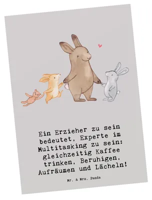 Produktbild von Mr. & Mrs. Panda Postkarte Multitasking Erzieher - Grau Pastell - Geschenk, Berufsprodukte, handgefertigte Geschenke, Berufspassion, Zuneigung, Ansichtskarten, bildkarte