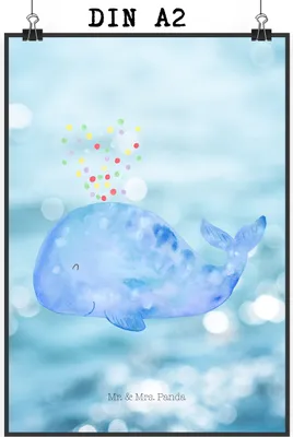 Produktbild von Mr. & Mrs. Panda Poster Wal Konfetti DIN A2 - Oceanblue - Geschenk, Geburtstag, Meer, wanddeko, Wandbild, drucke, Diät, Designposter, Trennung, Motivation, kunstdruck