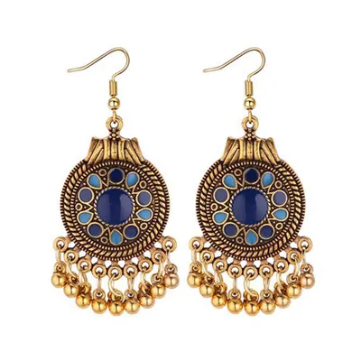 Produktbild von Frauen Ethnische Quaste Disc Blume Perle Anhänger Lange Baumeln Haken Ohrring Schmuck-Rot