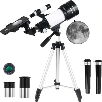 Produktbild von Astronomisches Teleskop für Erwachsene/Kinder, 70 mm Öffnung, 300 mm Refraktor-Teleskop mit Stativ, tragbares Teleskop für Astronomie-Anfänger