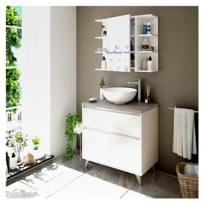 Produktbild von Eckregal Mehrzweckregal Badregal Badschrank weiß, 65 cm hoch