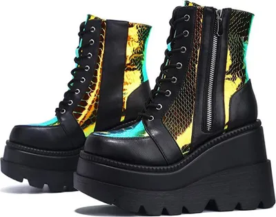 Produktbild von ASKSA Damen Plaftorm Stiefeletten Ankle Boots Stiefel Reißverschluss Chunky Heel Schuhe, Schwarz, Größe: 42