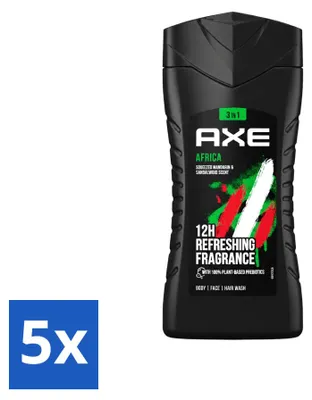 Productafbeelding van 5 x Axe Africa 3-in-1 douchegel - Mandarijn & Sandelhout - 250 ml - Voordeelverpakking - 5 stuks