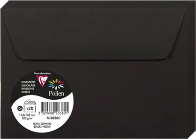 Produktbild von Pollen by Clairefontaine Briefumschlag C6 schwarz 20 Briefumschläge