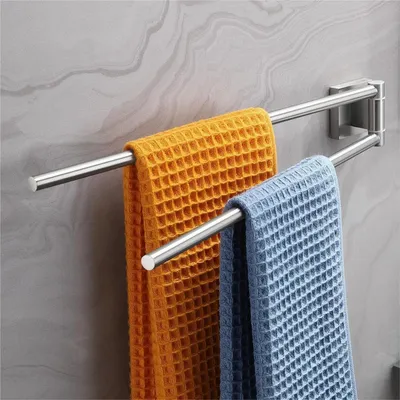 Image de Porte-serviettes pivotant, à 2 bras, en acier inoxydable brossé, fixation murale, couleur argent, 43,3 cm