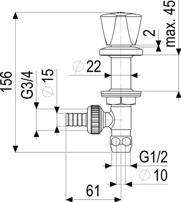Obrázek produktu pro Js Umyvadlový Ventil Sv,3-Kt,1/2",Připojení 3/4 "Strana,Cr