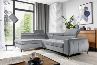 Produktbild von Ecksofa Schlafsofa Sofa AGNESA Stoff Salvador Hellgrau Ottomane Links