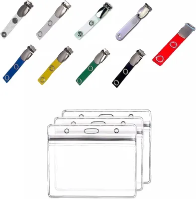 Produktbild von 9x Ausweishülle Schutzhülle HORIZONTAL Vinyl Weichplastik Wasserdicht + HosenträgerClip Klipp Lasche Metalldruckknopfverschluss