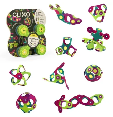 Productafbeelding van Clixo Dino – Flexibele magnetische bouwstenen, 9 stuks (neodymium magneten, buigzaam materiaal, waterdicht) – geschikt voor kinderen vanaf 4 jaar, CE- en EN-71 gecertificeerd