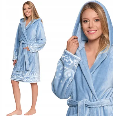 Produktbild von Damenbademantel mit Kapuze und Taschen, extrem warm, gebunden, MORAJ XL Patt1