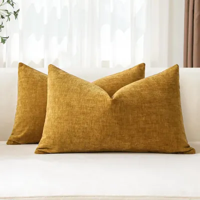 Productafbeelding van Chenille kussenhoezen, set van 3, 30x50 cm, goudgeel, zacht, decoratieve kussens, sofa kussens