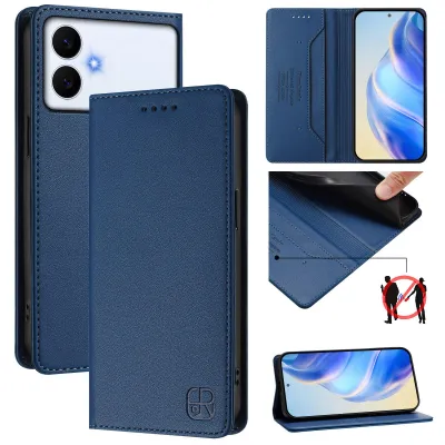 Image de Etui en cuir pour Samsung Galaxy S26 Edge, étui à rabat avec fentes pour cartes, portefeuille et support Bleu