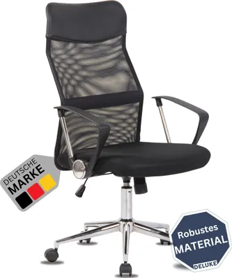 Produktbild von DELUKE® Bürostuhl Ergonomisch MELO Schreibtischstuhl mit Netzbespannung | Höhenverstellbarer Drehstuhl, Arbeitsstuhl mit Armlehne | Computerstuhl 140 kg | Schwarz