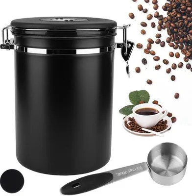 Produktbild von Unyqoos® luftdichte Kaffeedose aus Edelstahl mit CO2‑Ventil, einstellbarer Datumsanzeige & Edelstahl‑Messlöffel – 2,8 l (für 1 kg Bohnen)