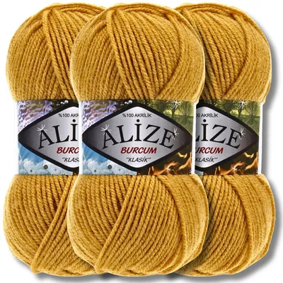 Produktbild von Alize 3x 100g Burcum Klasik Wolle, Uni, Häkeln, Stricken (Mustard - 2)