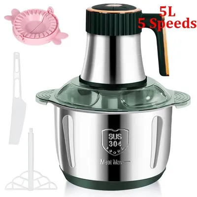 Image de Moulin à viande électrique et robot de cuisine - Bol de 5 litres - 500 W - 5 vitesses - Acier inoxydable - Hachoir à légumes et appareil à mixer - Vert