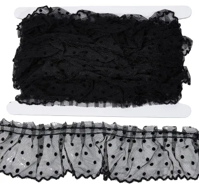 Rüschen-Spitzenband 10 m x 2,6 cm, schwarz, für Basteln & Deko