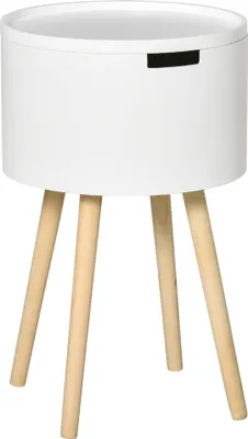 Produktbild von HOMCOM Moderner Wohnzimmer-Beistelltisch, Nachttisch mit abnehmbarem Deckel, Stauraum und Holzbeinen für Schlafzimmer, Sofa, Ecke, Ø38 x 63 cm, Weiß