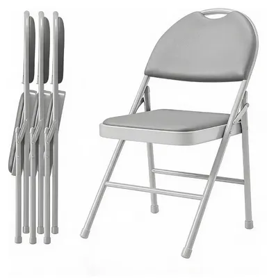 Immagine prodotto di Sedie da pranzo - Set di 4 sedie pieghevoli - Seduta e schienale imbottiti in ecopelle - Struttura in metallo - Impilabili - Grigio chiaro