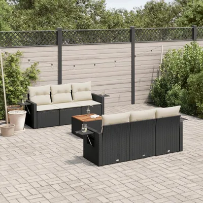Produktbild von 7-tlg. Garten-Sofagarnitur - mit Kissen Schwarz Poly Rattan - Gartenmöbelset 3256784