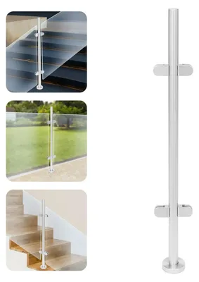 Produktbild von Glasgeländer Pfosten - Relingstütze - 110 cm Höhe - Für 8–12 mm Glas - 316 Edelstahl - Garten und Pool - Silber