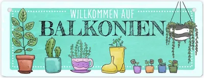 Produktbild von Willkommen auf Balkonien Metallschild in türkis