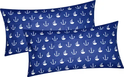 Produktbild von Baumwoll Renforcé Kissenbezug - 2er Set in 40x80cm - Anker und Schiffe in Weiß/Dunkelblau - Kopfkissenbezug, Kissenhülle, Dekokissenbezug 100% Baumwolle (KY-520/1)