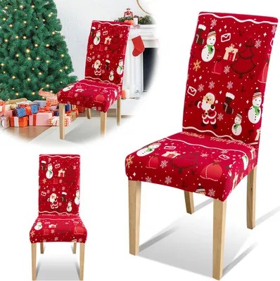 Produktbild von Stuhlhussen Weihnachten 12er Set, Stretch, gemischte Weihnachtsmotive, Rot