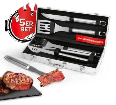 Produktbild von LANDMANN Grillbesteck-Set im Alukoffer - 5-teilig Edelstahl 12099