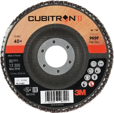 Immagine prodotto di Disco abrasivo a lamelle 3M 969F Cubitron II, disco in tessuto di vetro, inclinato, diametro 115 mm, grana: 40