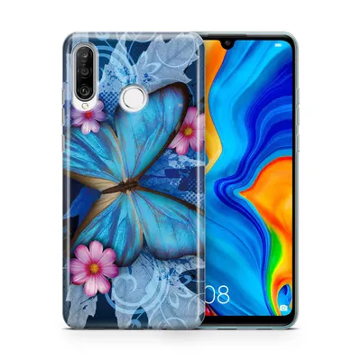 Image de Coque de protection en plastique pour Huawei P30 Lite / P30 Lite New Edition, motif au choix : papillon bleu
