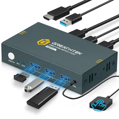Image de Commutateur KVM USB 3.0 HDMI, 4K60Hz, pour 2 ordinateurs et 1 écran