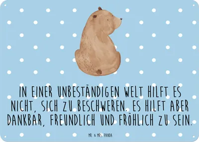 Produktbild von Mr. & Mrs. Panda Wandbild Bär Schulterblick DIN A3 - Blau Pastell - Geschenk, Blechschild, Türschild Metall, tafel, Weltansicht, Bären, Weisheit, Schild, Selbstachtung