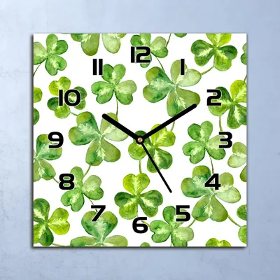 Produktbild von Wanduhr Echt-Glas-Küchenuhr Grün Kleearten Quarz Lautlos 30x30 Deko Bilder
